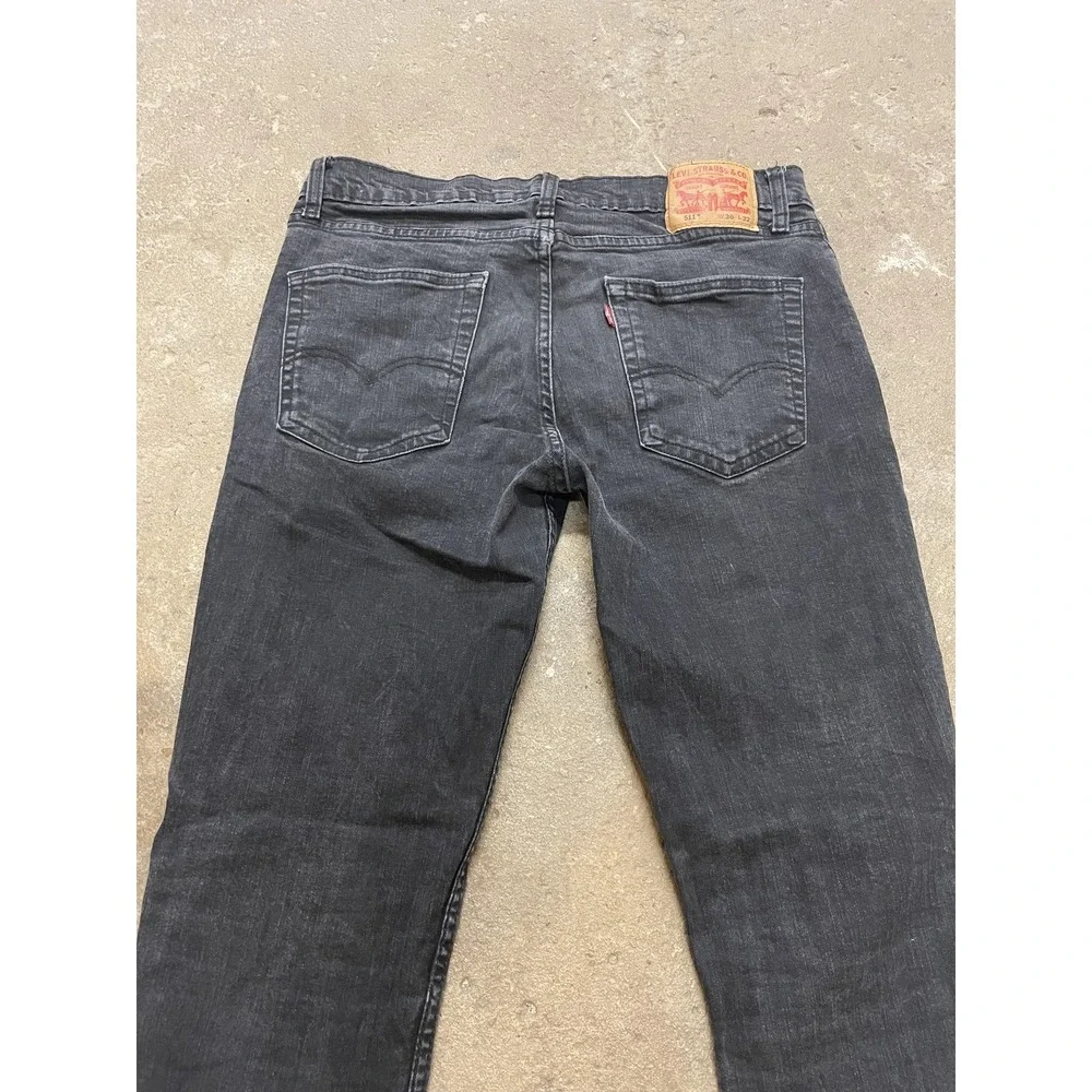 Levis 511 Jeans Mens‎ 36x32 Black Denim Slim Straight Stretch Zip Fly Distressed